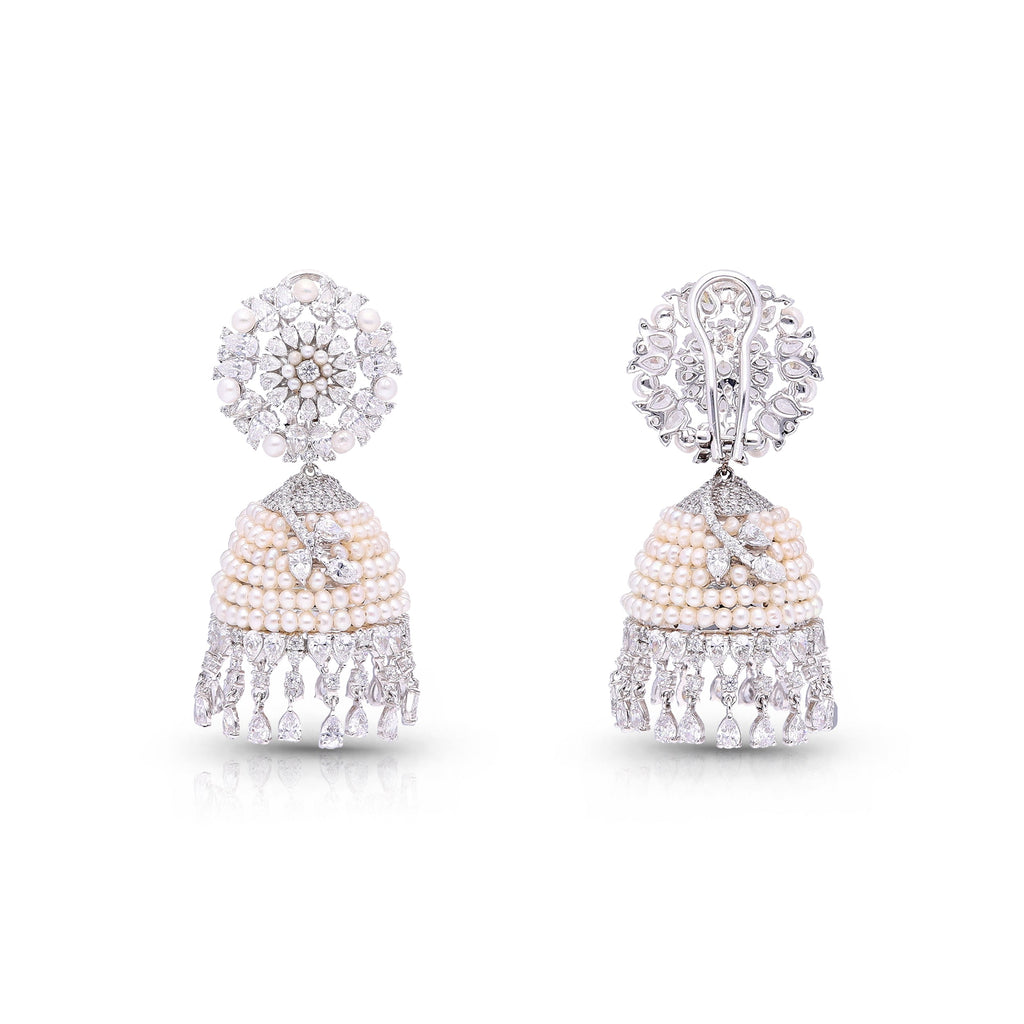 White Gold Earrings (Lotus Pearl Earrings)