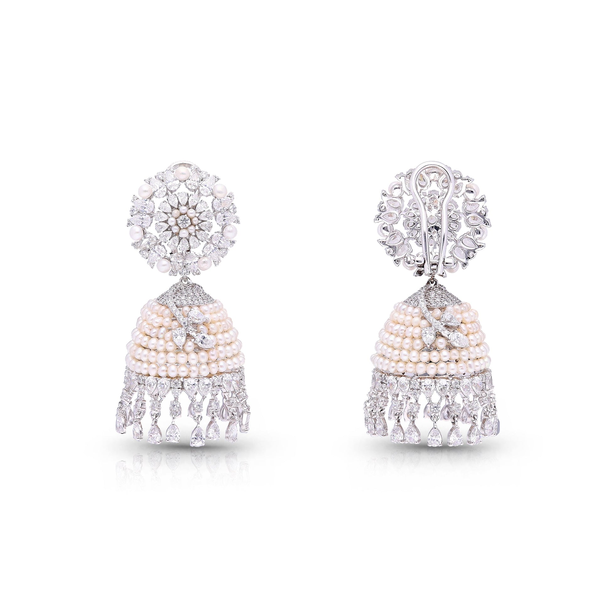 White Gold Earrings (Lotus Pearl Earrings)